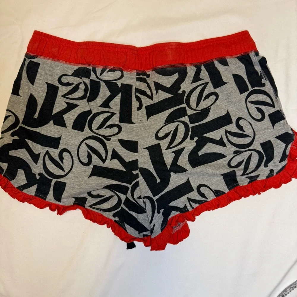 Coca-Cola Diet Coke Women's XL Sleep Shorts Gray Red Logo Drawstring Ruffle